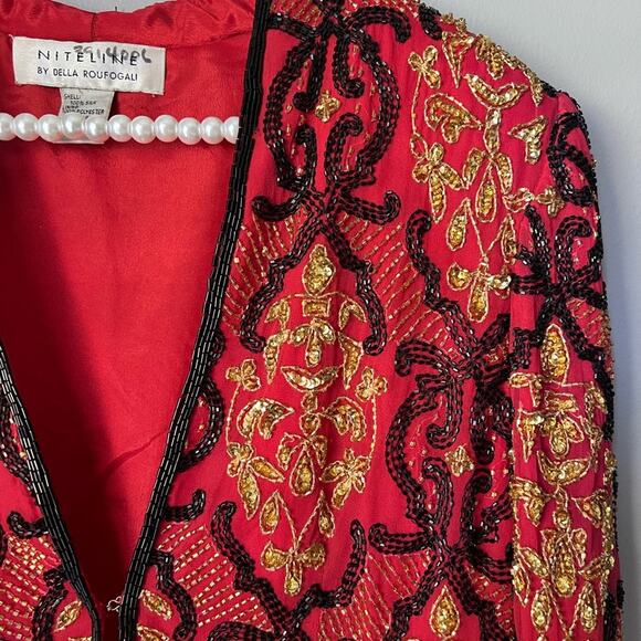 Vintage Niteline by Della Roufogali Beaded Silk Jacket Medium - Picture 2 of 7